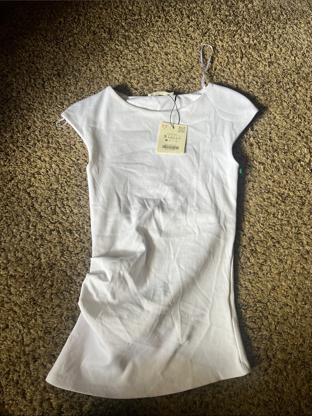 Zara White Short Sleeve Ribbed Tee